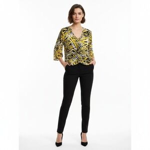 306-008 Multiples Womens Top Size 3X Yellow Tropical Mesh Overlay Blouse Shirt‎